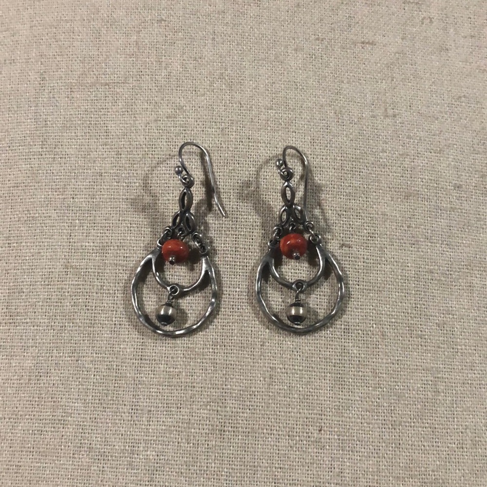 Silpada oxidized sterling silver & coral earrings